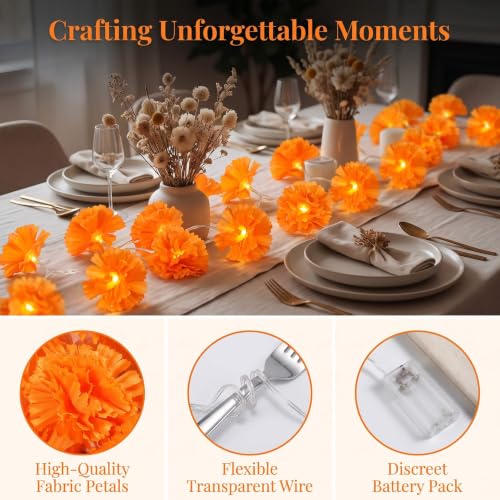 4-Pack Outdoor Artificial Marigold String Lights with 10 LEDs, for Diwali, Weddings, Halloween