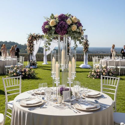 Clear Acrylic Candelabra Centerpiece with Flower Stand - 23.6 Inch, 2-in-1 LED Candle Holder