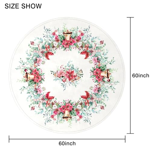 Pink Christmas Round Tablecloth 60 Inch Waterproof Holiday Dinner Cover - Festive Decor