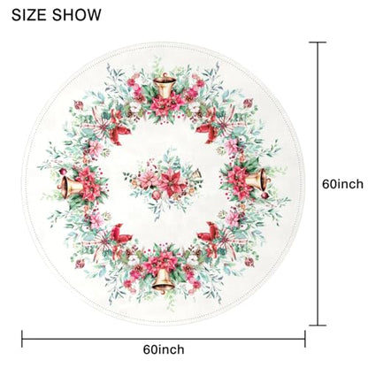 Pink Christmas Round Tablecloth 60 Inch Waterproof Holiday Dinner Cover - Festive Decor