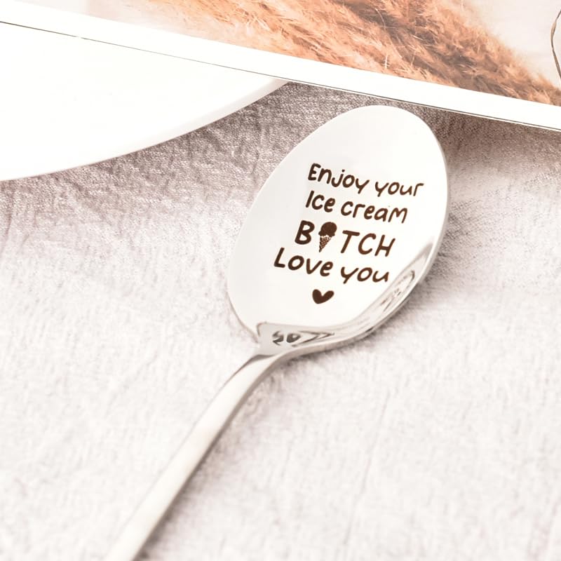 Personalized Ice Cream Spoon Gift for Best Friend & Sister - Fun Stainless Steel Utensil
