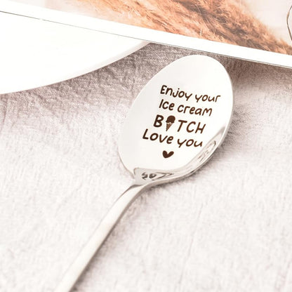 Personalized Ice Cream Spoon Gift for Best Friend & Sister - Fun Stainless Steel Utensil