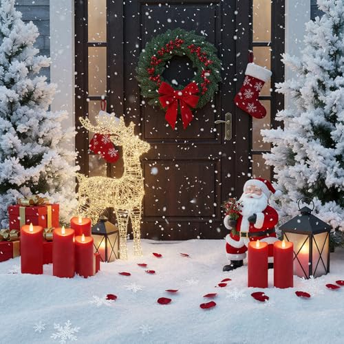 Outdoor Waterproof Flameless LED Candle with Remote & Timer - Red 8x3 Inches - Variation D3xH8