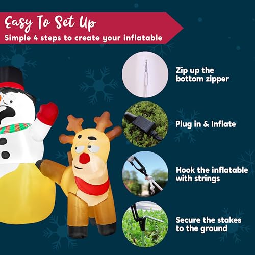 6 FT Christmas Inflatable Reindeer Peeing on Snowman with LED Lights Outdoor Decor