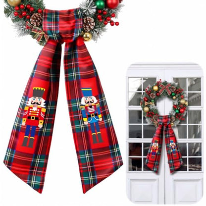 Christmas Wreath Sash with Monogram & Embroidery - Red & Black, 56 Inches