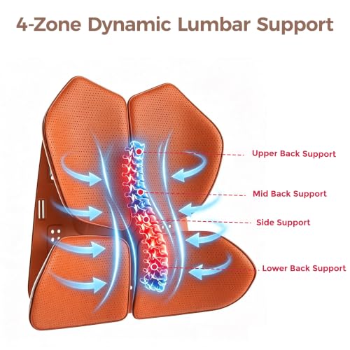 4-Zone Back Support Cushion for Car & Office - Flexible Lumbar Support, Orange