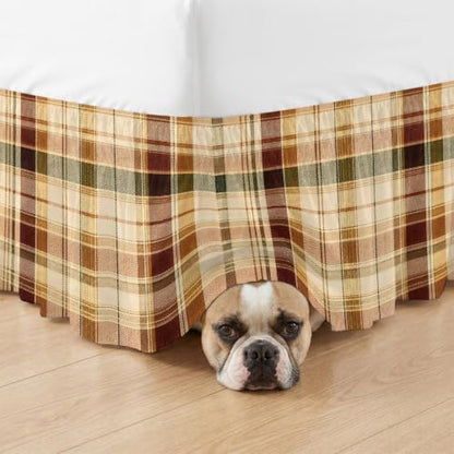 King Size Checkered Bed Skirt with Ruffle Wrap-Around - Brown, Green, Cream Variations
