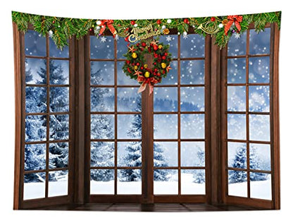 Christmas Snow Forest Wall Tapestry with Brown Window - Winter Landscape Decor 70.9 x 92.5 inches Variation of THIS listing