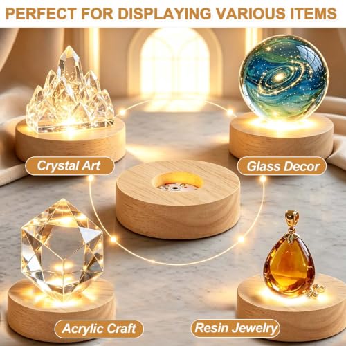 PATIKIL LED Wood Light Display Base - Warm Light, 2.76 Inch Diameter, USB Powered