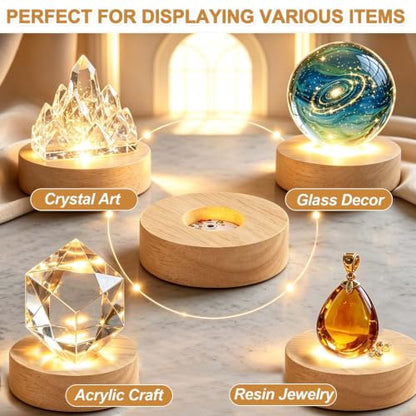 PATIKIL LED Wood Light Display Base - Warm Light, 2.76 Inch Diameter, USB Powered