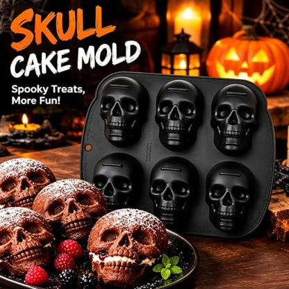 Skull Silicone Mold 6 Cavity Cake Pan for Halloween Baking and Ice Cubes