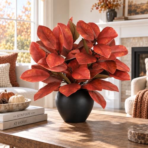 Artificial Magnolia Branches for Fall Decor - Red, 21 Inches, 6PCS