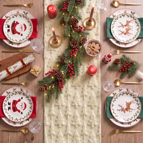 Beige Christmas Tree Table Runner 13x72 Inch Faux Fur Jacquard Holiday Decor