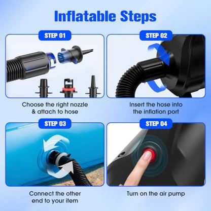 650W Electric Inflatable Air Pump with 4 Nozzles - Fast Air Mattress & Pool Float Inflator