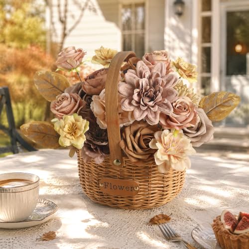 Fall Artificial Flowers Combo Set - Nude Brown Silk & Foam Blooms with Ribbons & Stems - Variation of THIS listing