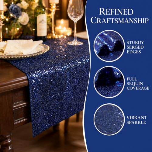 20-Pack Navy Blue Sequin Table Runners 12x108 Inches for Parties & Events