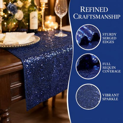 20-Pack Navy Blue Sequin Table Runners 12x108 Inches for Parties & Events