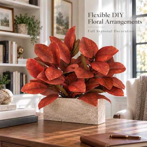 Artificial Magnolia Branches for Fall Decor - Red, 21 Inches, 6PCS