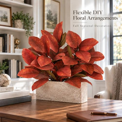 Artificial Magnolia Branches for Fall Decor - Red, 21 Inches, 6PCS