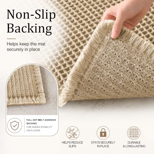 Waffle Bath Mat 30x20 Inch Non-Slip Bathroom Rug - Brown, Upgraded Waffle Texture