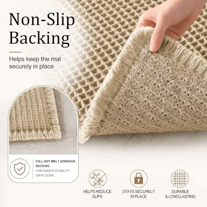 Waffle Bath Mat 30x20 Inch Non-Slip Bathroom Rug - Brown, Upgraded Waffle Texture