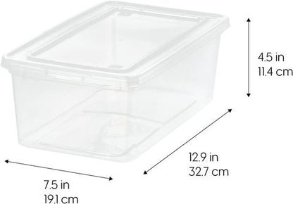IRIS USA 12-Pack Storage Bins - Stackable 6 Quart Crystal Clear Containers for Shoes & Classroom Organization - BPA-Free