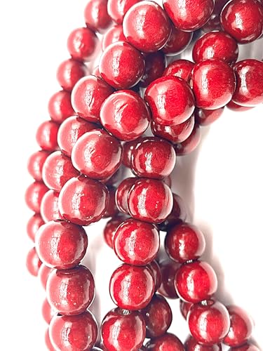 9-Foot Wood Beaded Burgundy Garland for Holiday Decor