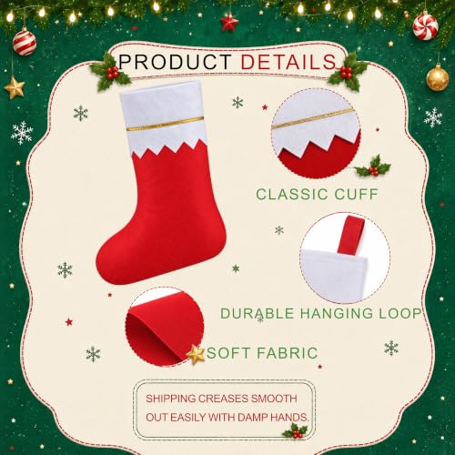 14 Pack Christmas Stockings Bulk - 15 Inch Red & White Non-Woven Holiday Decorations - Variation of THIS listing