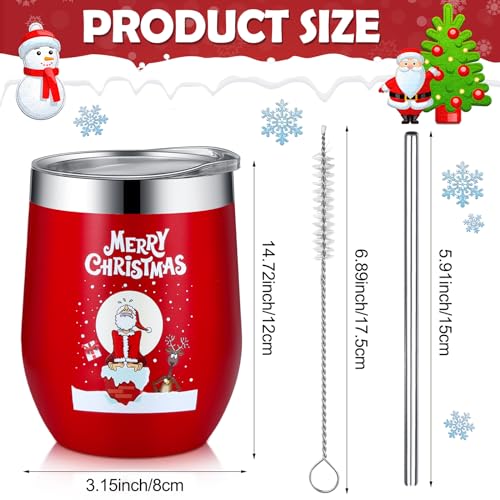7-Piece Christmas Tumbler Set with Lids Straws & Brush - 12oz Holiday Gift