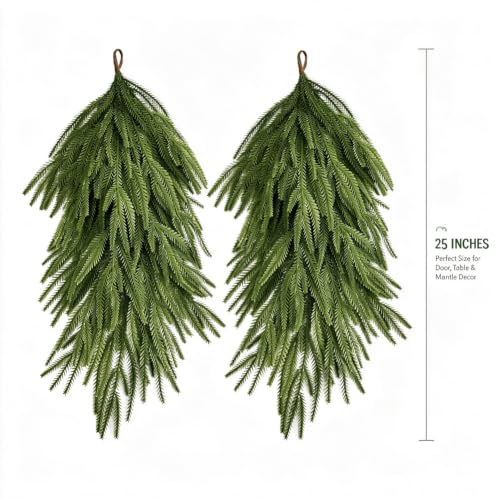Artificial Christmas Teardrop Swag Set - 2 Pack 25 Inch Norfolk Pine Decor
