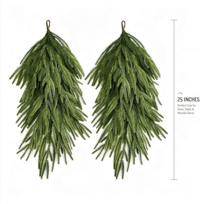 Artificial Christmas Teardrop Swag Set - 2 Pack 25 Inch Norfolk Pine Decor