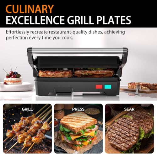 Black 3-in-1 Electric Panini Press Grill with Non-Stick Plates & Drip Tray