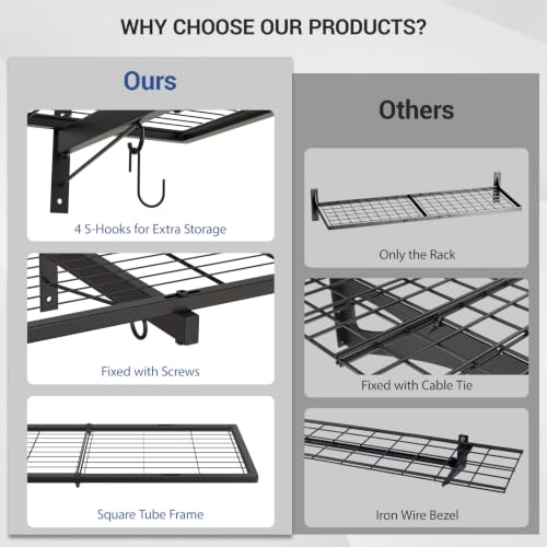 Heavy Duty Garage Wall Shelving with Wire Baskets & Hooks - 1 Pack 4ft