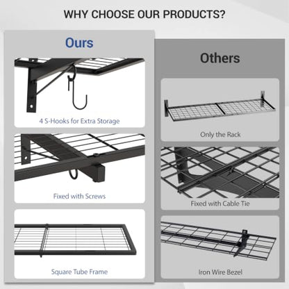 Heavy Duty Garage Wall Shelving with Wire Baskets & Hooks - 1 Pack 4ft