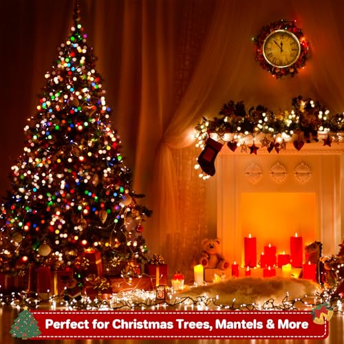 FairyGlim 100 LED Multicolor String Lights - 33FT Waterproof Connectable Christmas Lights with Timer & 8 Modes, Green Wire
