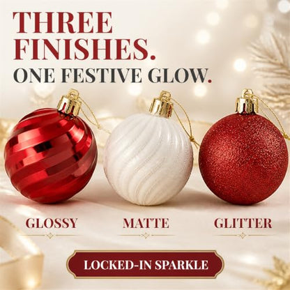 42 Pack Shatterproof Christmas Ornaments - Red & White Holiday Tree Decorations