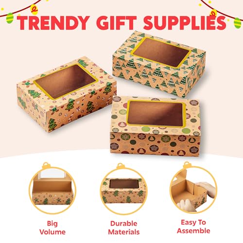 12-Pack Foiled Christmas Cookie Boxes with Windows - Holiday Bakery Treat Containers