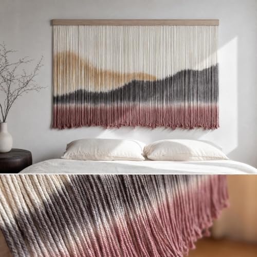 Large Dip-Dye Macrame Wall Hanging Tapestry 59x38 Inches - Yellow Brown