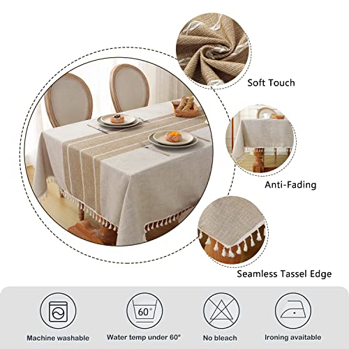 Waterproof Cotton Linen Tablecloth - Coffee Lines, 55x102 Inches, Rectangular, for Dining & Party