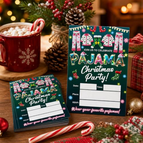 Christmas Pajama Party Invitations Set of 20 with Envelopes