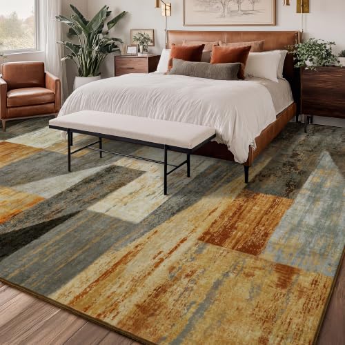 Modern Geometric Washable Area Rug 5x7 Feet - Distressed Multi Variation