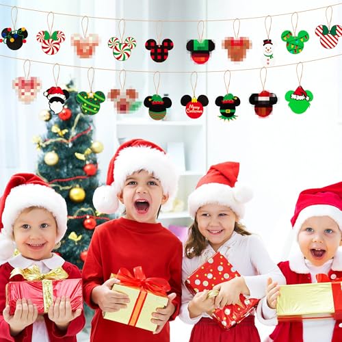 Christmas Mouse Wooden Hanging Ornaments Set - Festive Holiday Decor