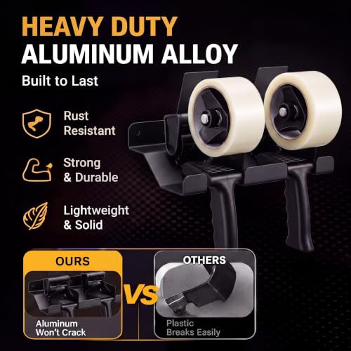 Pelopy Aluminum Wall Mount Tape Gun Holder Dispenser - Black, 2 Roll Capacity