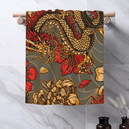 Black Dragon Pattern Fast Absorbing Polycotton Daily Towel for Home & Travel