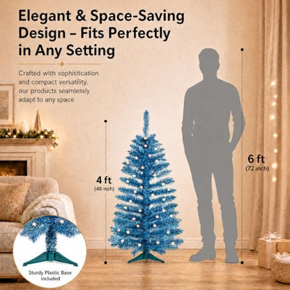 Blue 4ft Artificial Christmas Tree with Lights - Manlatini