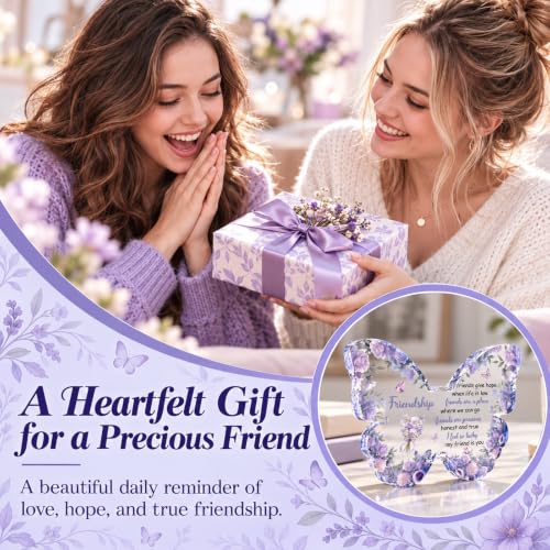 Purple Friendship Gifts for Women Best Friends Birthday Gift - Butterfly Desk Decor