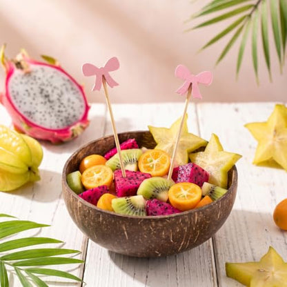 Pink Bow Cocktail Picks - 100PCS Food & Drink Garnish Skewers