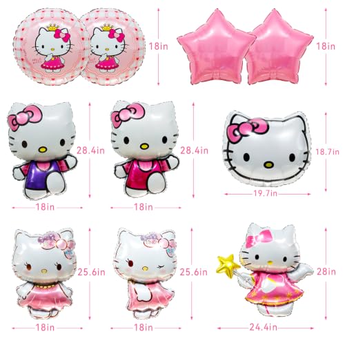 Pink Hello Cat Birthday Balloons - 10 Pack Foil Party Decorations