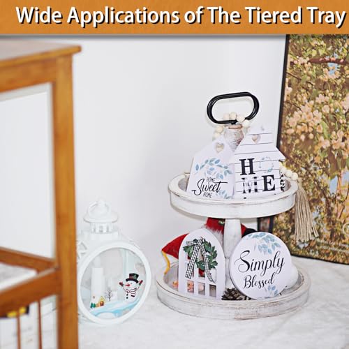 White 15.7-Inch Two Tiered Cupcake Stand Decorative Tray Farmhouse Home Decor