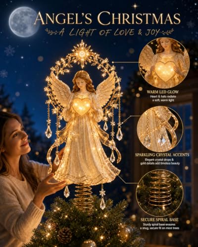 Angel’s Christmas Moon Lighted Tree Topper - Variation #a